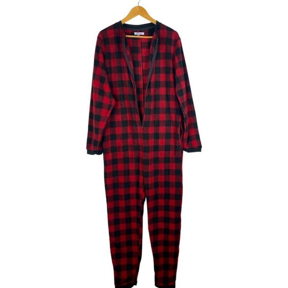 SLEEPYHEADS Men's Red Black Buffalo Check One Piece Pyjamas Loungewear US L - Picture 3 of 8